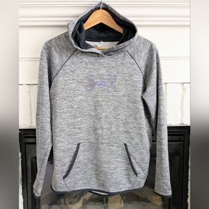 UNDER ARMOUR ColdGear Grey Pullover Hoodie Purple Logo Womens Large